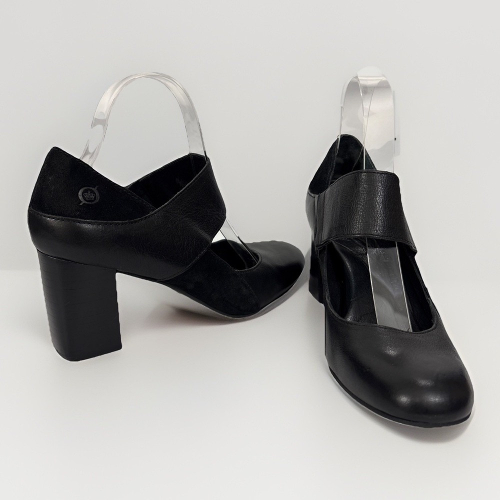 Børn Motola Black Leather & Suede Mary Jane Block 3"Heel Pumps 8M Comfort